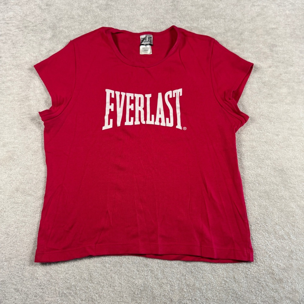 Everlast Womens Red Ribbed Cotton Graphic T-Shirt XL Made in USA Short Sleeve